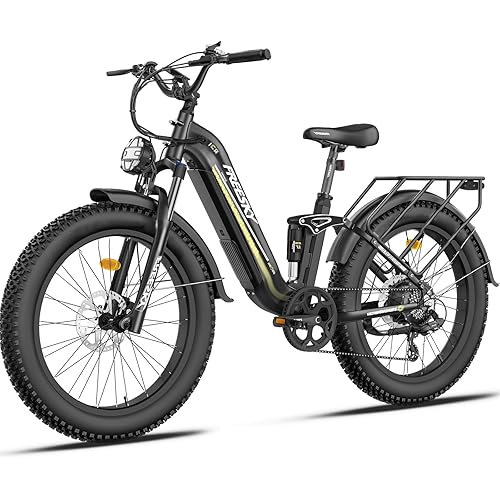 FREESKY Electric Bike for Adults, 35MPH & 105Miles Long Range, 1600W Power Motor, 25A Samsung Cells Battery, Step-Thru Ebike 26'' Fat Tire Full Suspension