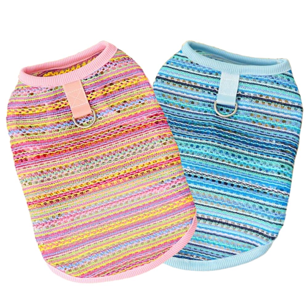 JAAQUCD 2 Pack Summer Small Dog T-Shirts with Leash Ring Breathable Girl Puppy Clothes Cooling Boy Cats Outfits Sleeveless Dog Tee Shirt Lightweight