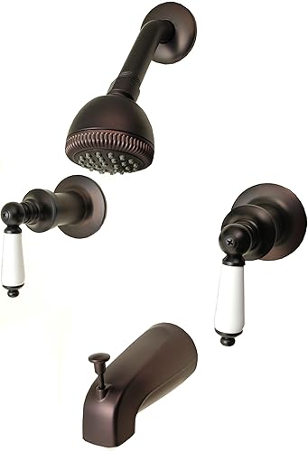 PlumbUSA - Kit de molduras para válvula de ducha de 2 manijas, mango de porcelana, ajuste Price Pfister - Acabado de bronce aceitado