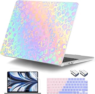 DONGKE for MacBook Air 13.6 Inch Case 2026 2025 2024-2022 A3449 A3240 A3113 A2681 M5 M4 M3 M2 Touch ID, Plastic Hard Shell & Keyboard Cover & Type C Adapter for MacBook Air 13 inch, Leopard Print