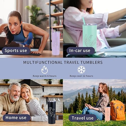 Miniatura 4 de Vasos delgados personalizados con flor de nacimiento, Navidad, cumpleaños, día de San Valentín, regalos para mujeres, vaso aislado con nombre