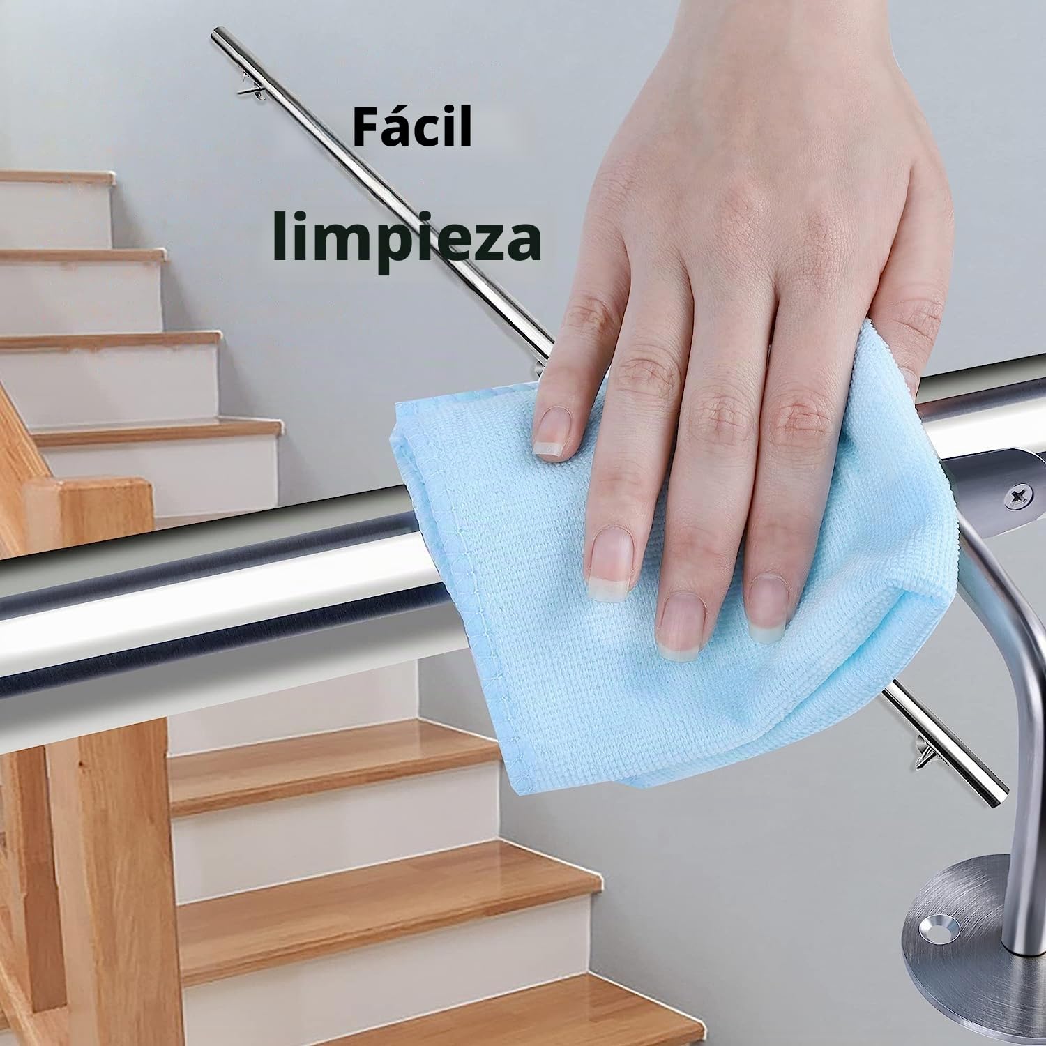 Barandilla de Acero Inoxidable para Escaleras de Pared - Interior y Exterior, Parapeto, Balcón - Con Soporte y Tapas Finales - Longitud: 400 cm