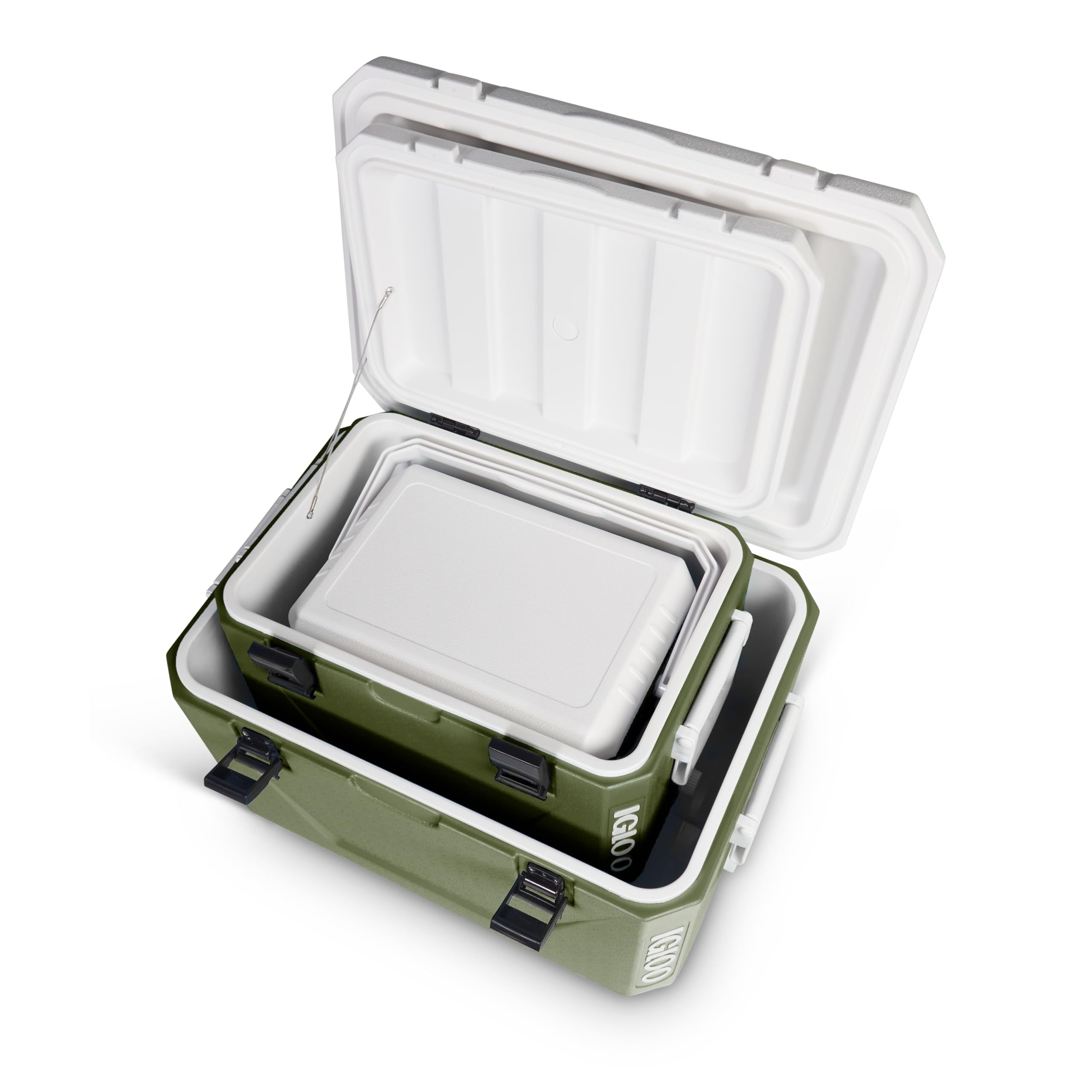 IGLOO Set di ghiacciaie passive impilabili 55 L + 27 L + 11 L – Contenitori termici leggeri & resistenti per campeggio, spiaggia & outdoor – Design salvaspazio impilabile, Verde
