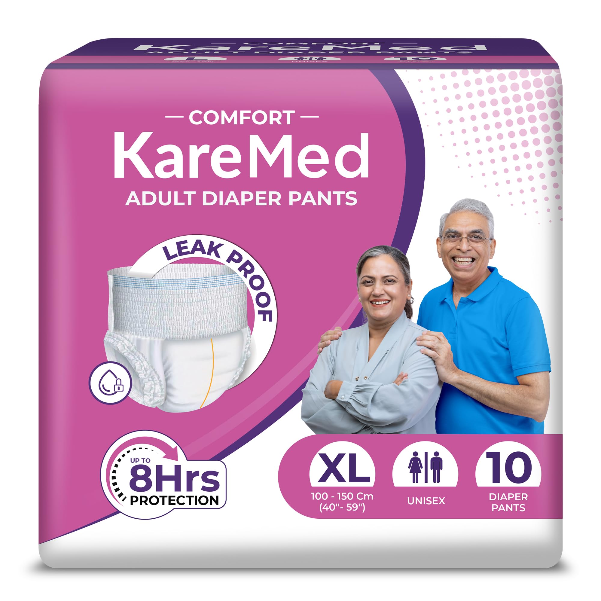 KareMed Comfort Adult Diaper Pants, Extra Large 100-150 Cm (40"- 59"), 10 Count, Unisex, Leakproof, Elastic Waist, Wetness Indicator