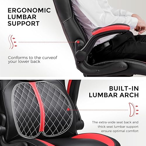 Miniatura 7 de GTRACING Silla de Oficina para Computadora y Juegos, Silla Ergonómica de Escritorio para Adultos con Soporte Lumbar, Brazos Abatibles, Altura