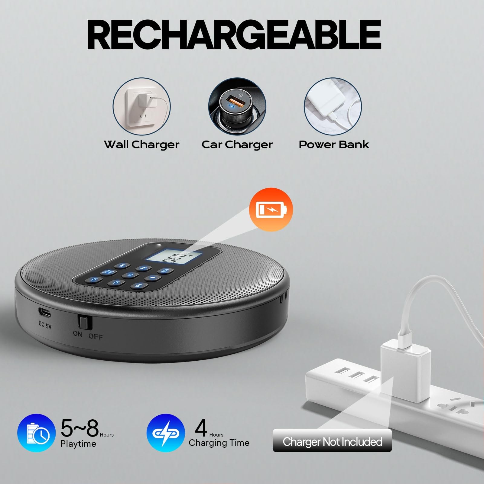 SENECESLI Lettore CD Portatile con Doppi Altoparlanti Stereo, Stereo Ricaricabile, Cavo da 3,5 Mm, Doppi Altoparlanti, Lettore di Dischi Musicali Bluetooth CD CD R MP3 per Aux per Auto o