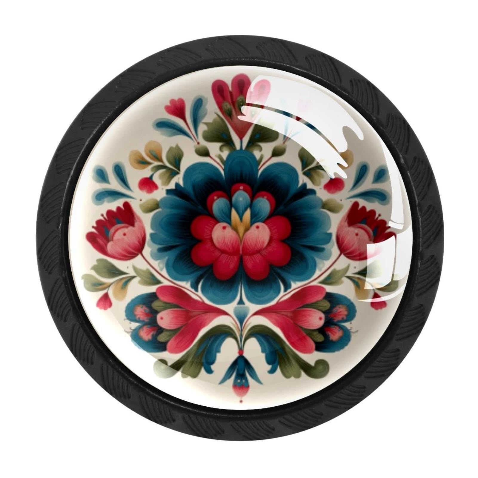 CHENZZZZ 4 Pack Round Cabinet Knobs for Kitchen Bathroom Closet Dresser Cabinets, Norwegian Rosemaling Folk Style Flower (8)