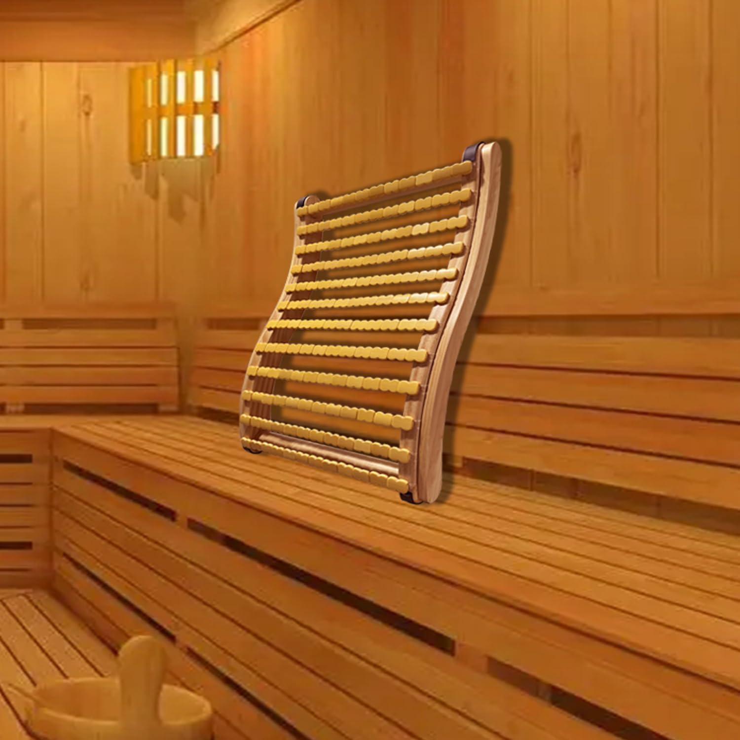 Natural Bamboo Sauna Backrest, More Flexible Than Wood, Better Fits Your Back, Features Anti-Slip Rubber Pad. Sauna Accessory Set (1 Pack)