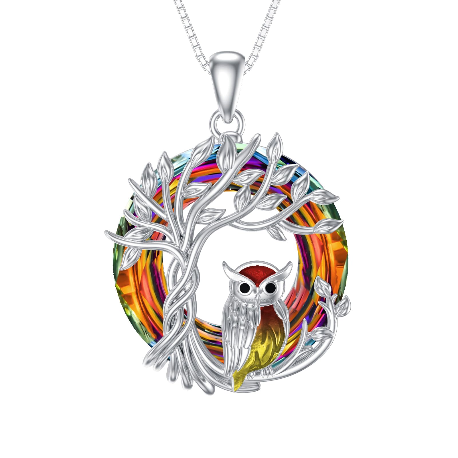 TOUPOP Owl/Hummingbird Tree of Life Necklace Sterling Silver Crystal Pendant Necklaces Jewelry Gifts for Women