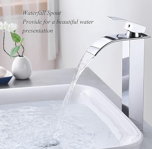 Miniatura 4 de Grifo de baño alto cromado, cascada, grifo de baño alto de una sola manija, 1 agujero, lavabo mezclador, grifo mezclador