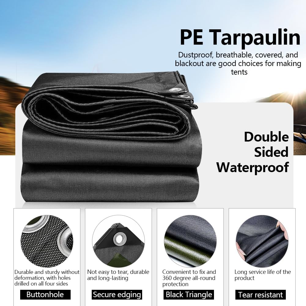12×14 Feet Canvas Tarp, 13oz - Waterproof & Breathable Heavy Duty Tarp with Reinforced Edge Grommets for Camping Tents,Canopy Tents, Roofs, Patios, Camping, Trucks, Yachts