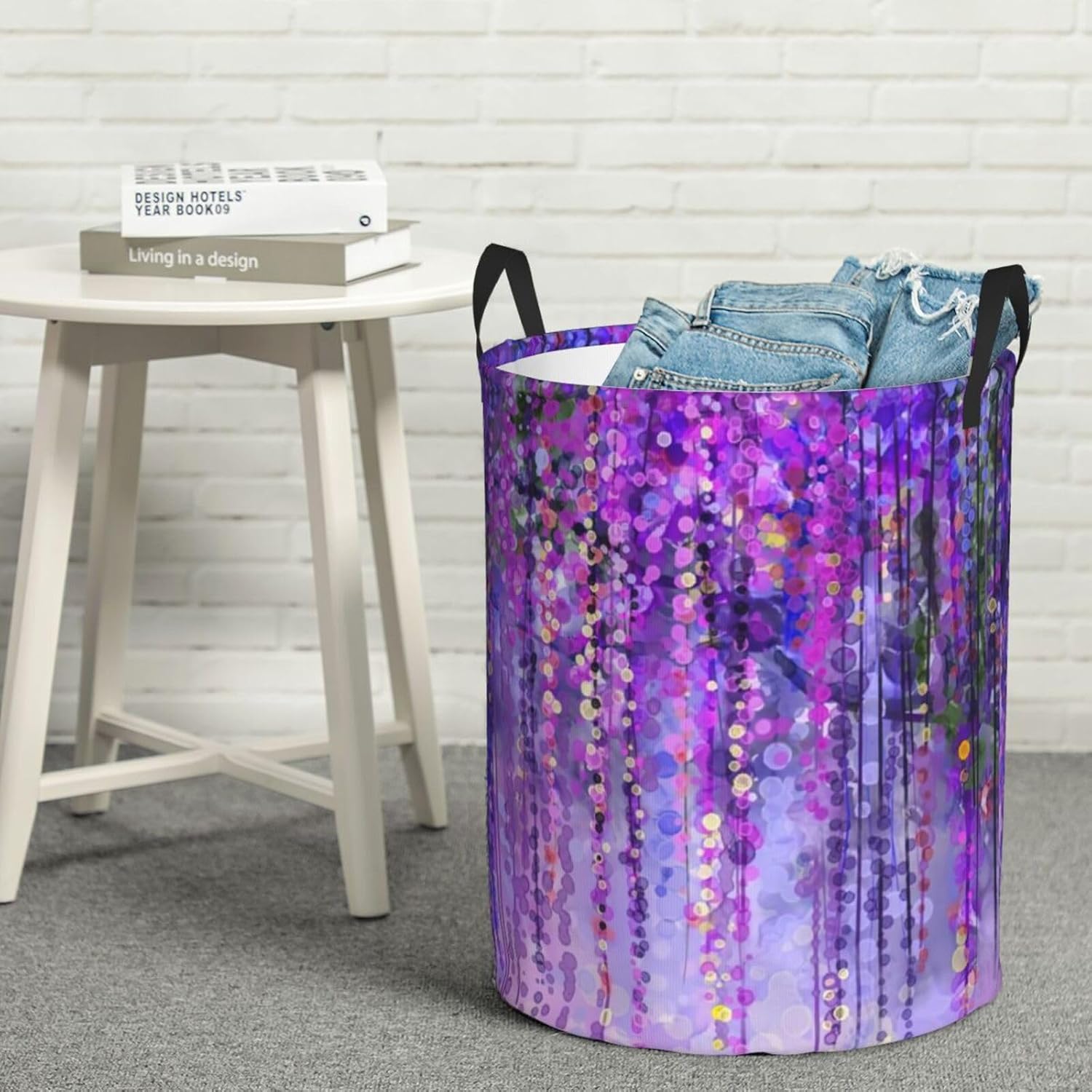 Floral Tree Print Circular Protable Storage Bin,Basket For Laundry Hamper With Handles Bedroom Clothes