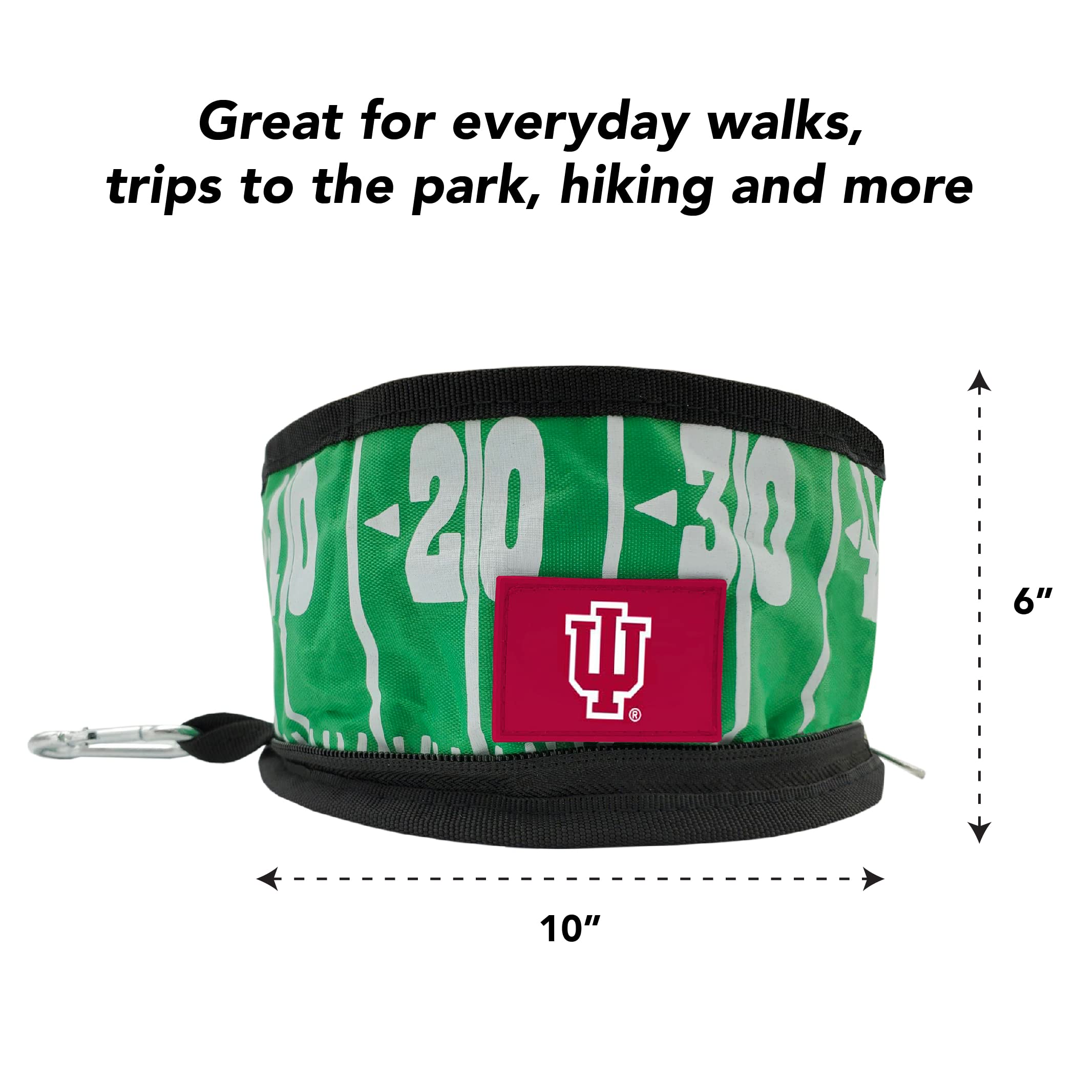 Pets First NCAA Indiana Hoosiers - Ciotola da viaggio pieghevole per cani e gatti, ciotola per cibo e acqua, leggera, a prova di perdite, per viaggi, con campo da calcio e design a grana di ciottoli