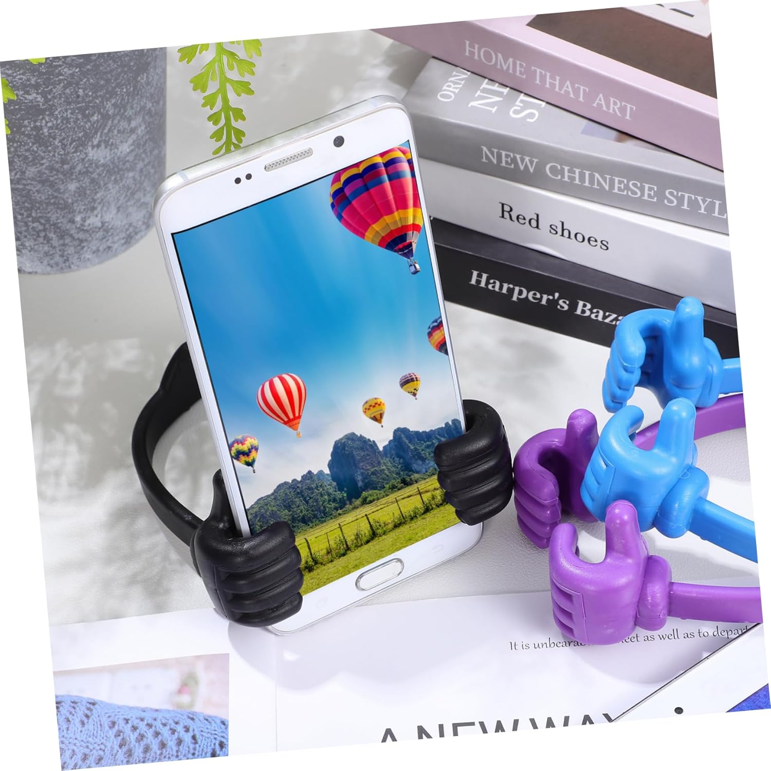 Angoily 10-Piece Creative Desk Phone Stand Set for Mobile Adjustable and Versatile Phone Holders for Filming and Office Use Made from Durable Plastic Black Random Color