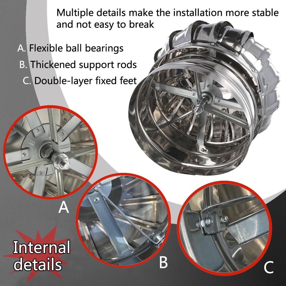 3~23.6 in Rotating Roof Vent Cap, 201 Stainless Steel Non Power Chimney Cap, Chimney Flue Pipe Rain Cover, Chimney Exhaust Top Caps for Outside, Chimney Cowl(50 cm-19.7 in)