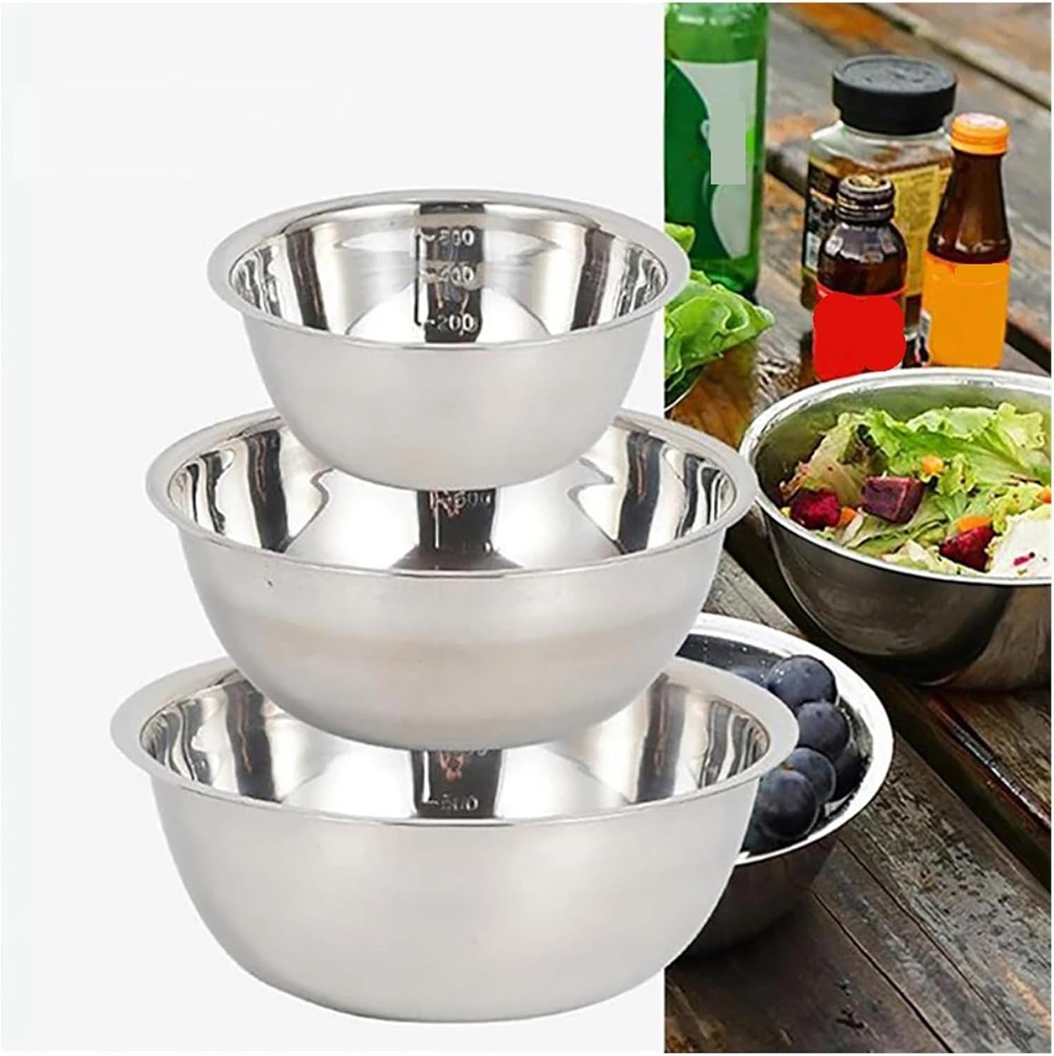 2pcs Scaled Mixing Bowl Stainless Steel Whisking For Knead Dough Salad Cooking Baking Container Kitchen Supplies 16Cm/20Cm/22Cm(20cm)