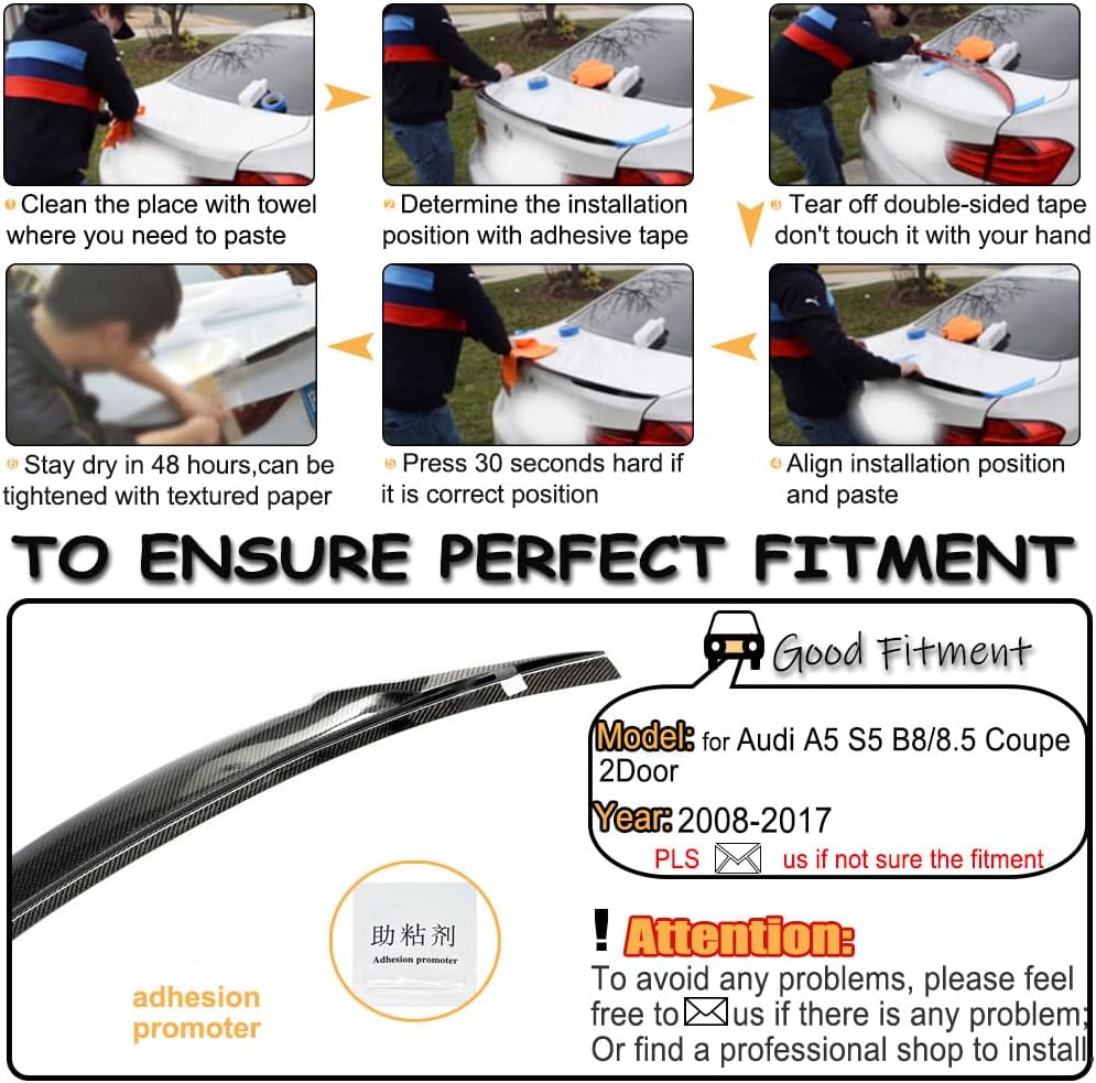 MCARCAR KIT Carbon Fiber Rear Trunk Spoiler for Audi S5 B8/B8.5 Coupe 2Door 2008-2017 Rear Boot Lid Highkick Spoiler Wing Lip Factory Outlet