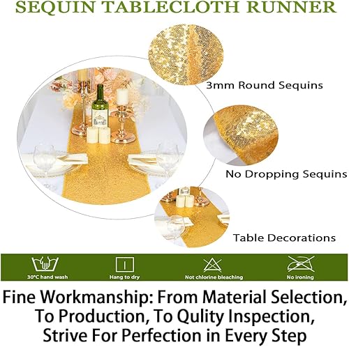 Miniatura 5 de ShinyBeauty Camino de mesa con borlas de lentejuelas de 12 x 108 pulgadas, decoración de Navidad dorada, camino de mesa de Navidad de 108 pulgadas,