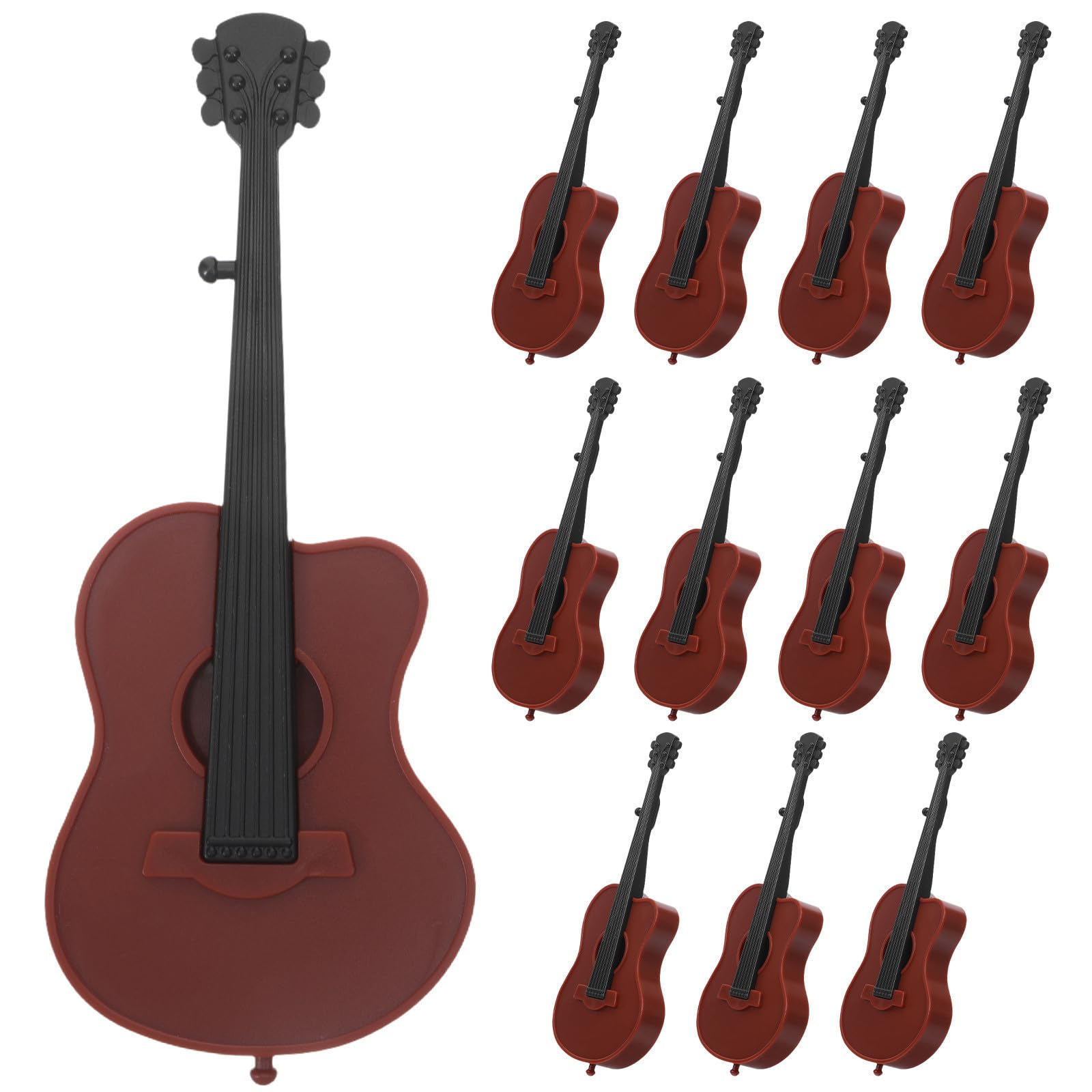 12 Pièces Guitare Miniature en Plastique Marron Décor - Les Beatles, Paul McCartney, John Lennon, RIngo Starr, George Harrison 12 Pièces Guitare Miniature en Plastique Marron Décor