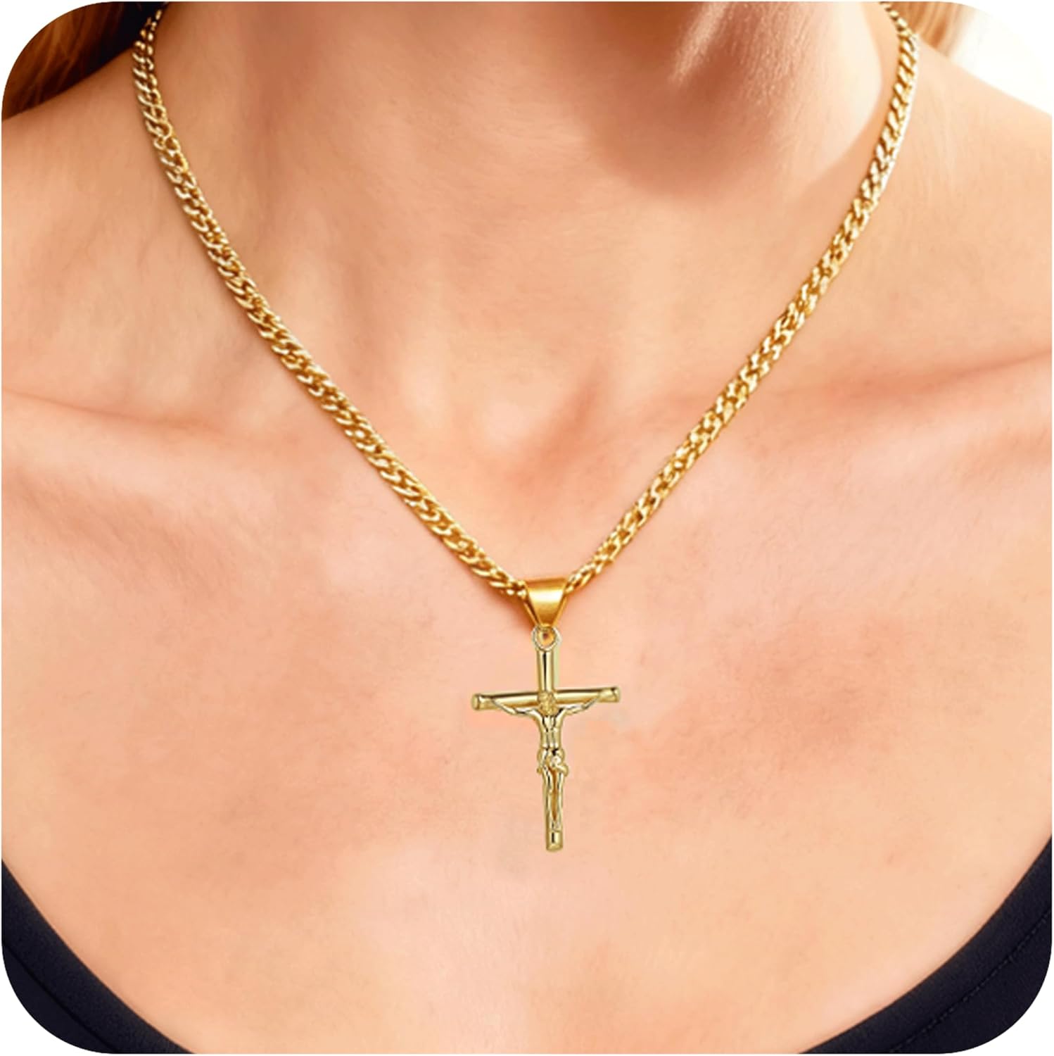 Cross Necklace for Men,18K White Gold Plated Crucifix Cross Pendant with 3mm 22" Stainless Steel Rope Chain for Men Women - Image 7