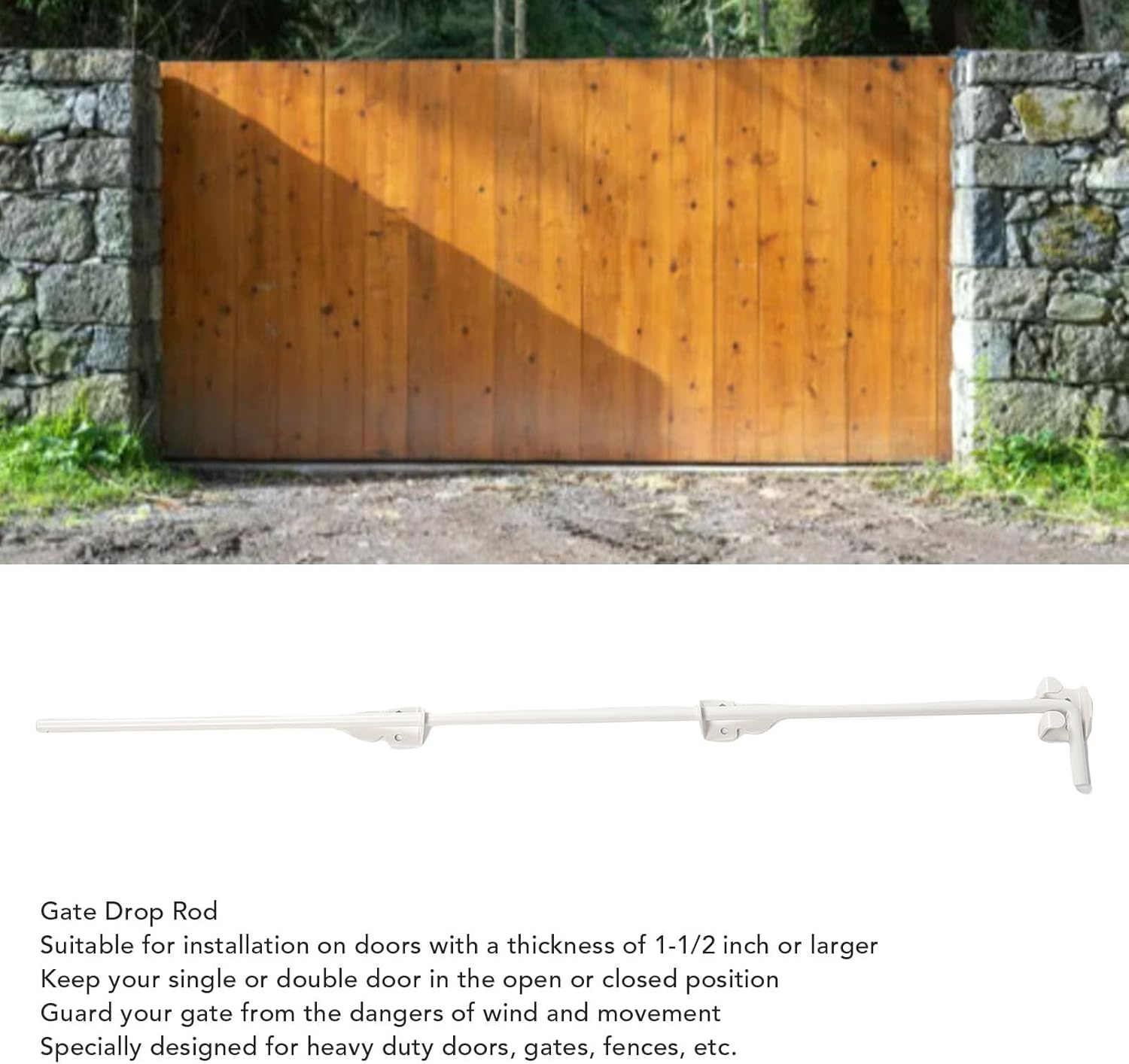 36in Heavy Duty Gate Drop Rod Alloy Steel Fence Gate Ground Latch with 3 Brackets Screws for Wooden Fence Metal Gates