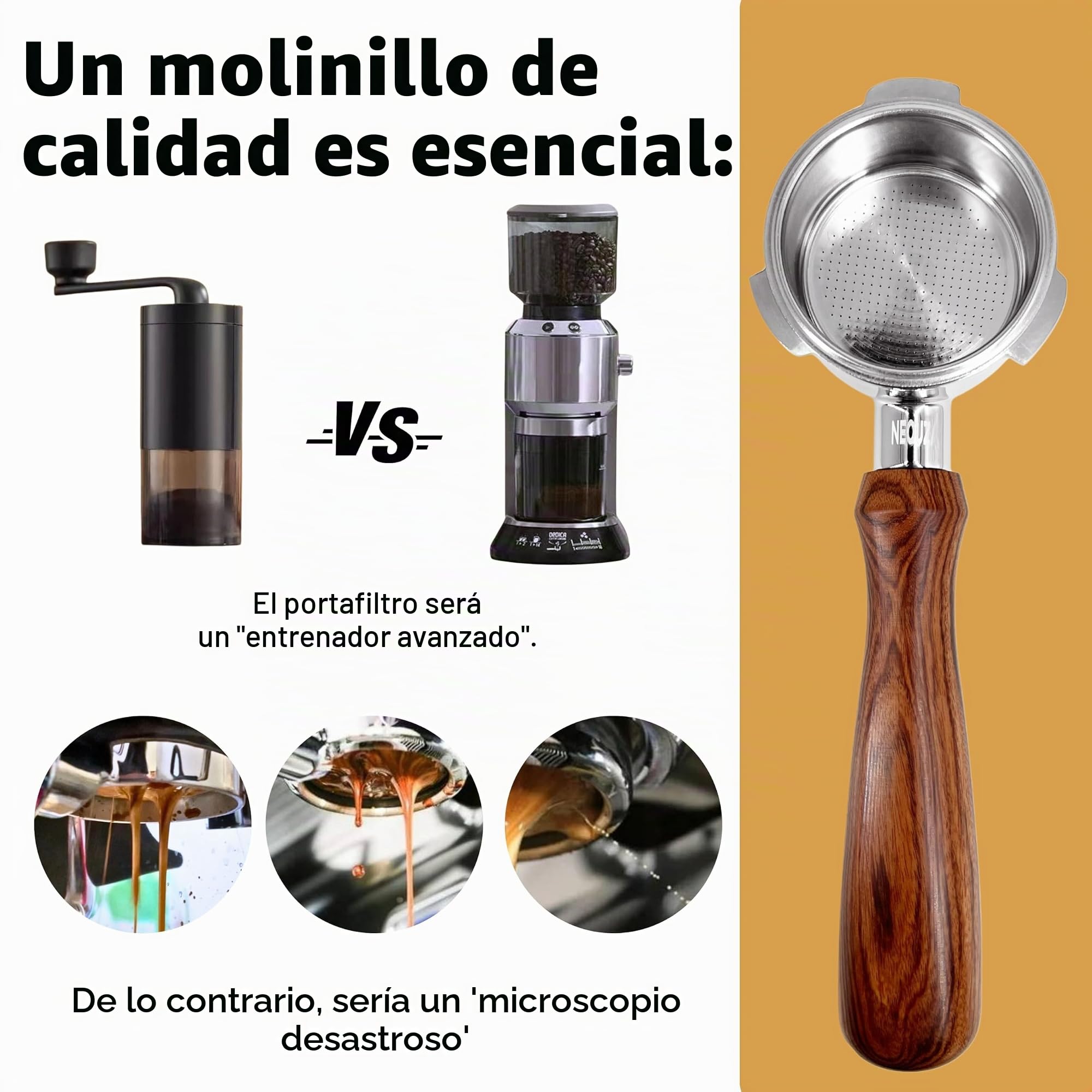 NEOUZA Coffee - Portafiltro sin fondo de 51 mm compatible con la máquina de espresso DeLonghi EC9335, sin soporte de filtro base