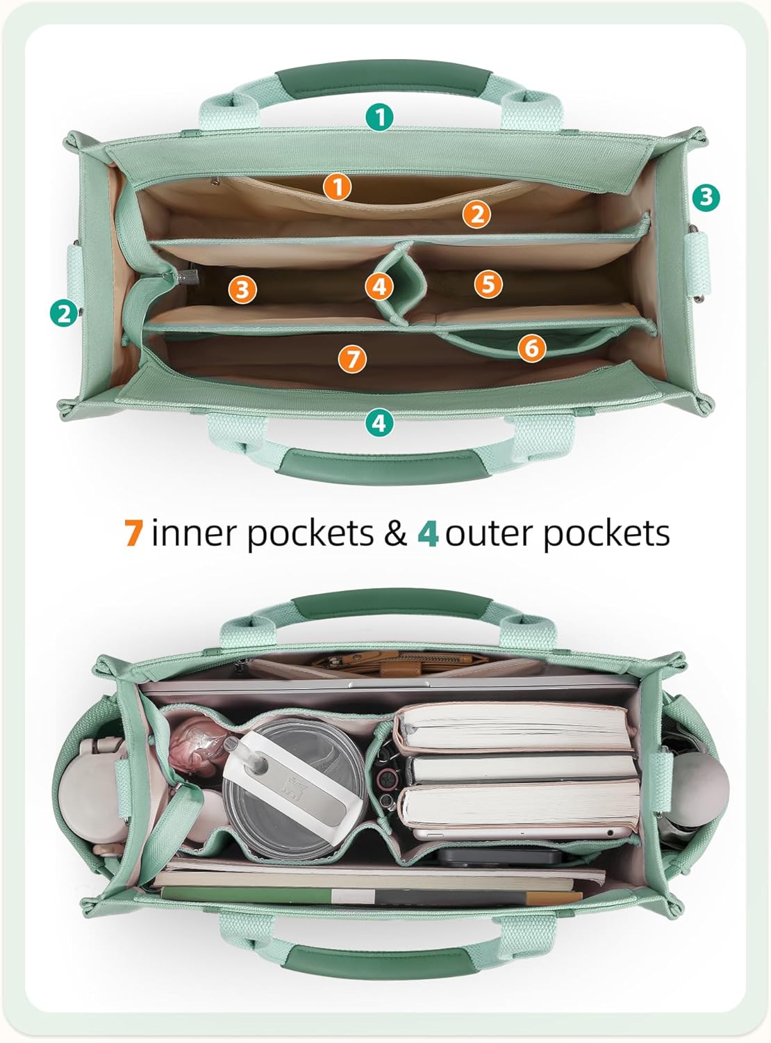 FIORETTO Women’s Canvas Tote Bag Purse with Zipper, Multi Compartment & Reinforced Bottom, Ideal for Work, Bible, Travel - Image 7