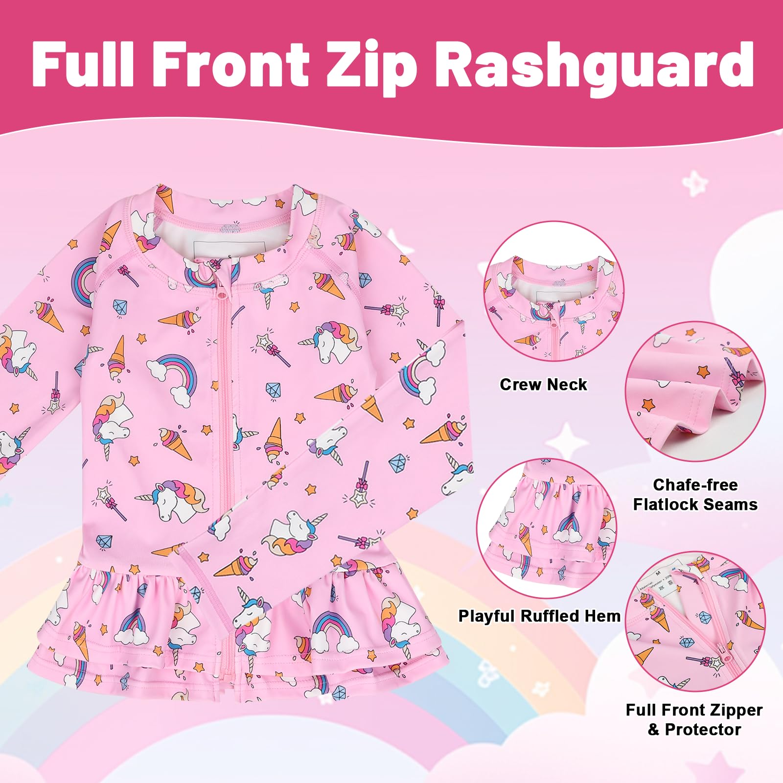 FLYISH DIRECT Costume da Bagno per Bambini e Rashguard Rash-Guard Set, Costume da Bagno Due Pezzi per Bambini e Bambine