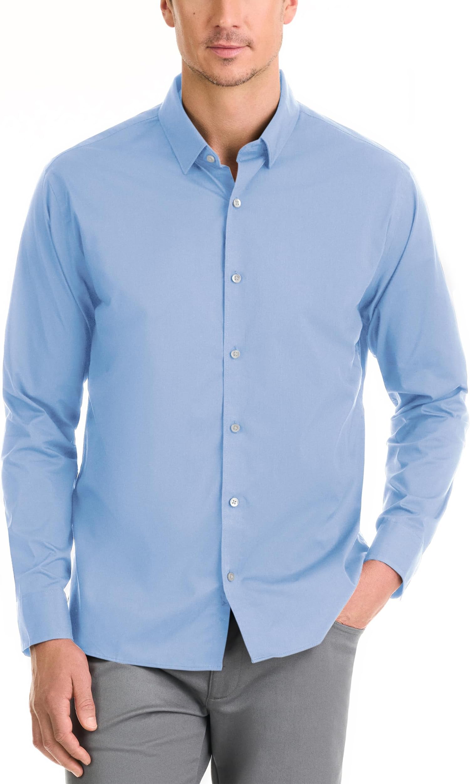 Van HeusenMen's Classic Fit Stain Shield Never Tuck Stretch Solid Black Button Down Shirt