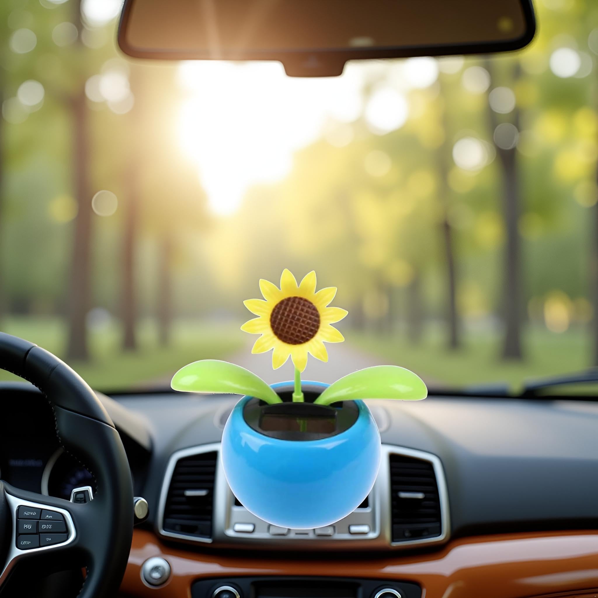 Blaue solarbetriebene tanzende Sonnenblume, Automobil-Ornament, solarbetrieben, tanzende Sonnenblume in Töpfen, schwingend, animierter Wackelkopf, Tänzerfenster, Sonnenfänger, Auto, Armaturenbrett