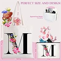 Vista 6 de Andeiltech - Bolsa de lona con inicial floral, personalizada, bolsa de maquillaje con monograma, regalo para damas de honor, cumpleaños, boda