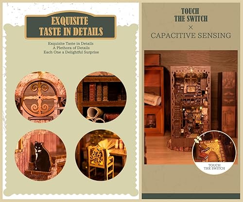 Miniatura 5 de Flever Kit en miniatura para casa de muñecas, decoración de rincón de libros en miniatura, rompecabezas de madera 3D, sujetalibros ensamblados