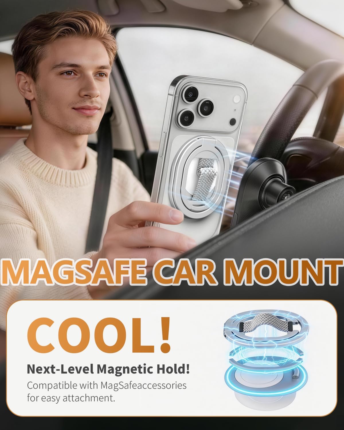 4-in-1 Magnetic Phone Grip Stand w/Strap Ring Holder for Magsafe