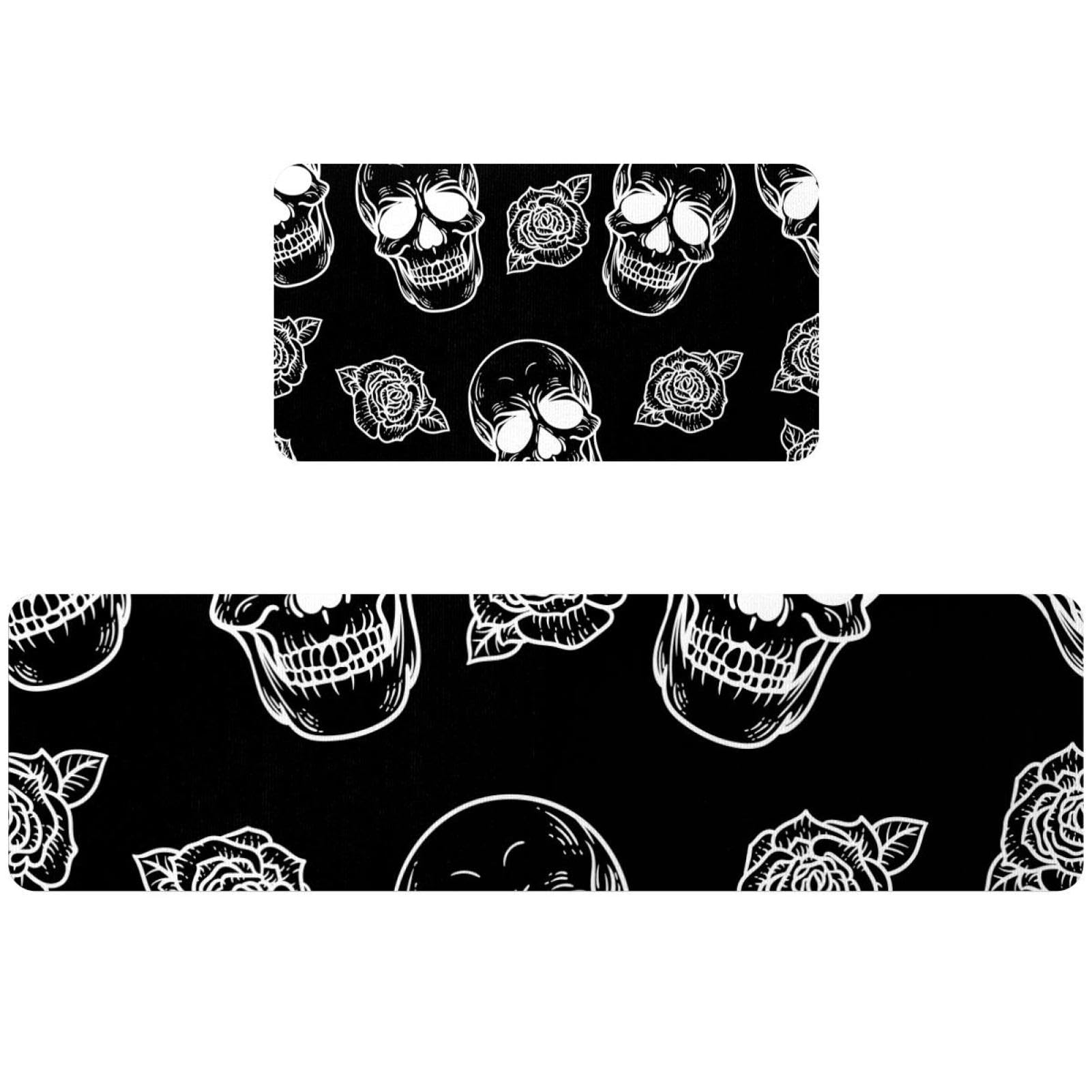 Tapis de cuisine antidérapant et absorbant motif tête de mort, lot de 2