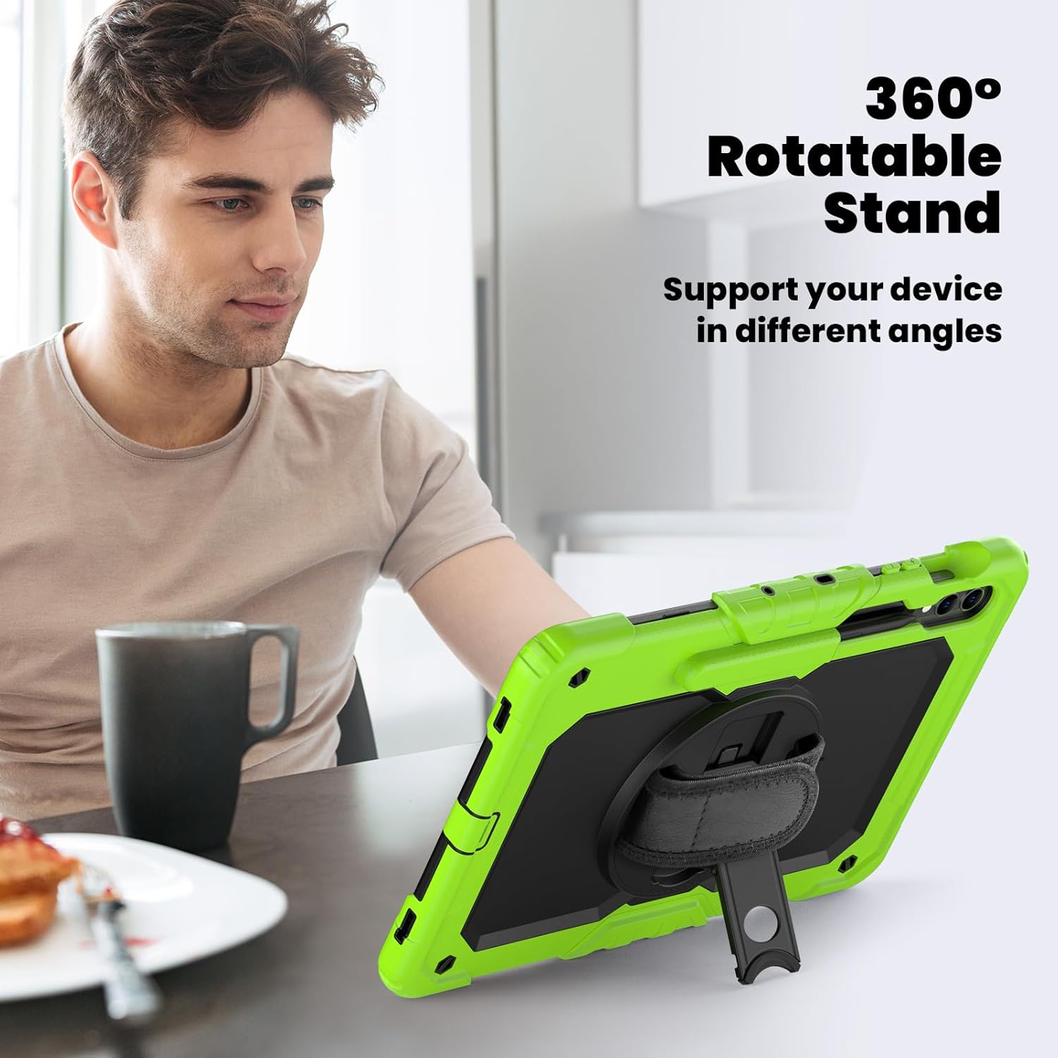 Case for Samsung Galaxy Tab S10 Plus 12.4 Inch 2024/S9 FE Plus/S9 Plus 2023, Heavy Duty Shockproof Protective Case with Screen Protector, 360° Rotating Stand, Hand/Shoulder Strap (Green)