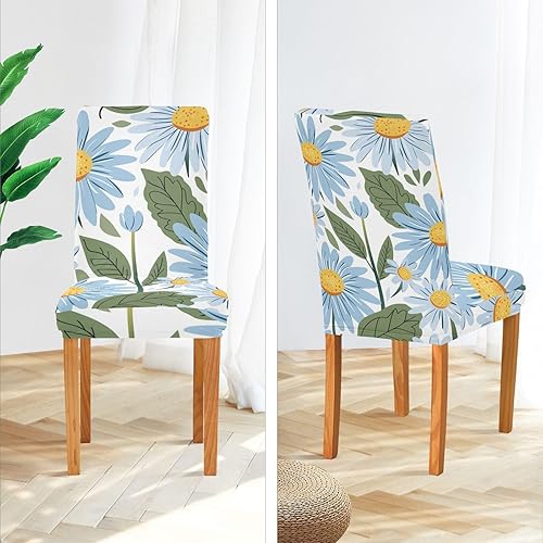 Miniatura 4 de Lindas fundas protectoras de sillas decorativas de margaritas azules para taburetes de aula, funda antideslizante suave para sillas de comedor,