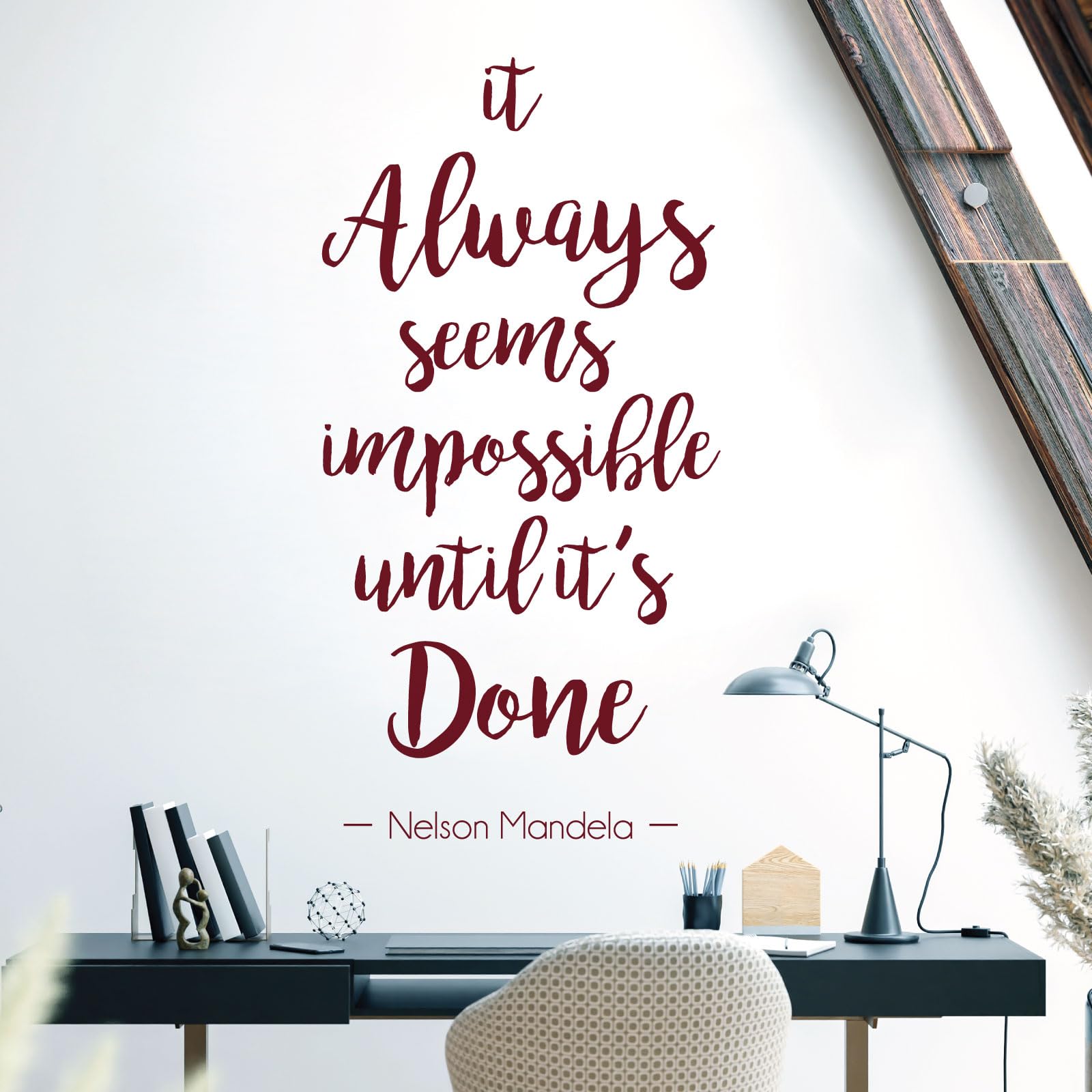 It Always Seems Impossible Until it is Done - Nelson Mandela Motivational Quote Decal Wall Art Sticker [Large] [Burgundy]