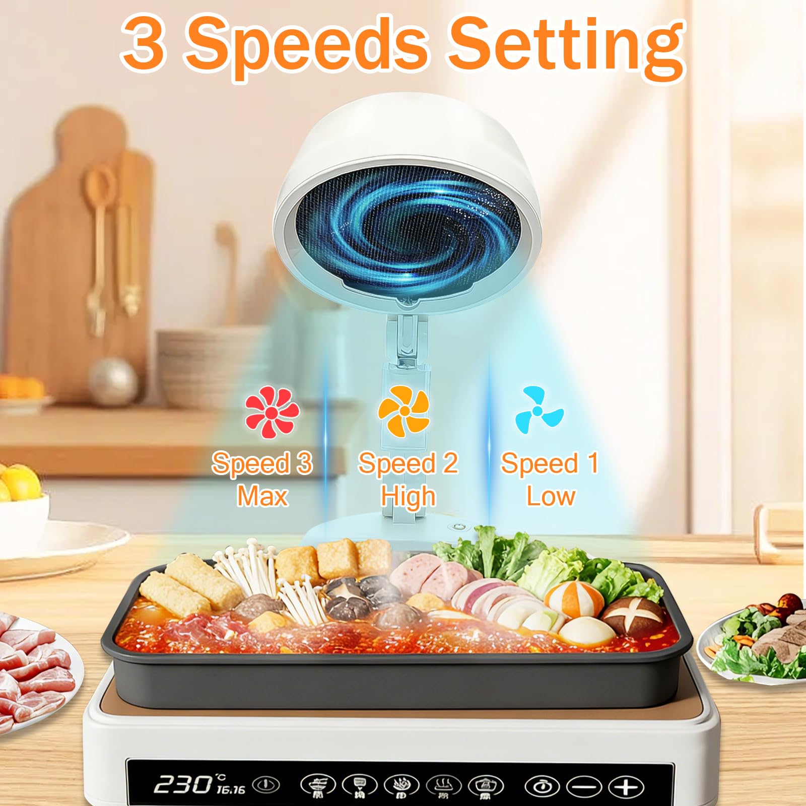 Portable Range Hood for Indoor Outdoor, 3-Speed Cordless Desktop Range Hoods with Adjustable Height & Angle, Rechargeable Kitchen Exhaust Fan with Oil Cup for Small Apartments, Dorm, RV, BBQ/Hot Pot - 4