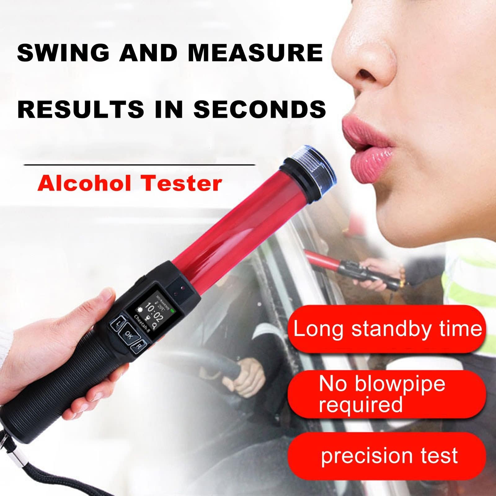 Etilometro, Etilometro Digitale della Polizia per Guida in Stato di ebbrezza, Test Rapido dell'Alcol Test, Adatto Ovunque, Fischio, Spia(A)