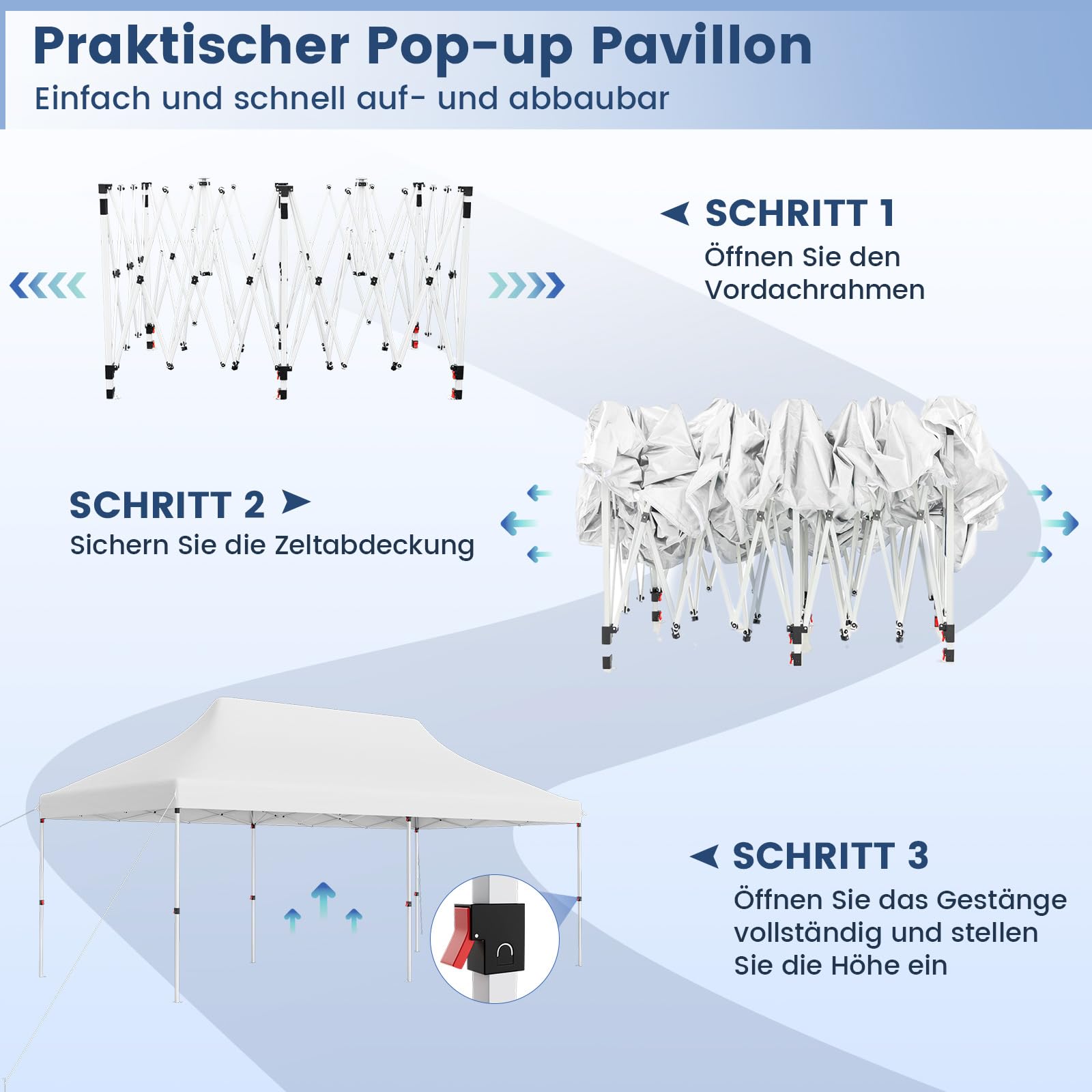COSTWAY Pawilon składany typu pop-up, 3 x 6 m, z regulacją wysokości, z torbą do przenoszenia, wodoszczelny, stabilny, odporny na warunki zimowe, ochrona przed promieniowaniem UV 50+, namiot imprezowy