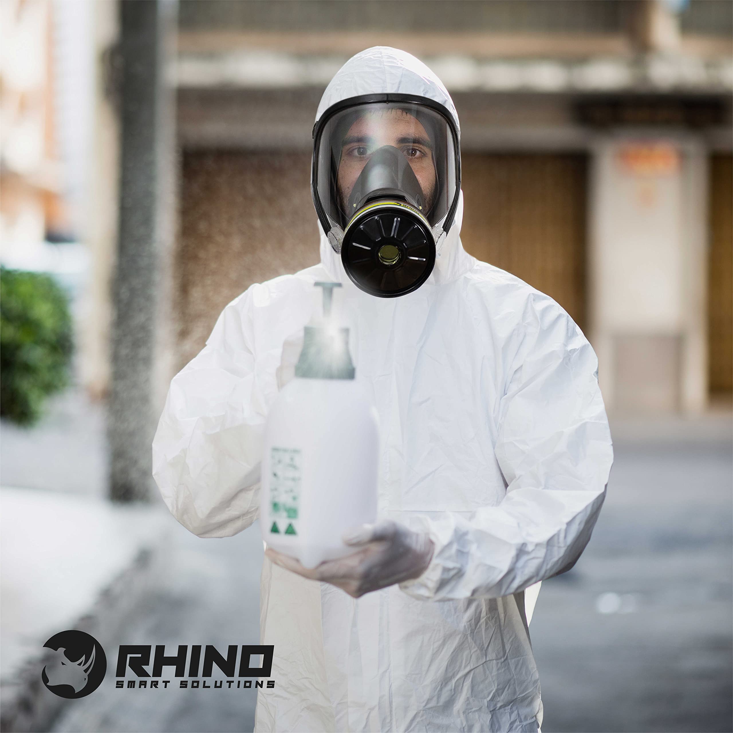 RHINO Maschera antigas integrale riutilizzabile per vapori organici, gas acidi, fumiganti, vernici e protezione del viso con filtro e guanti di sicurezza (RH-7011B)