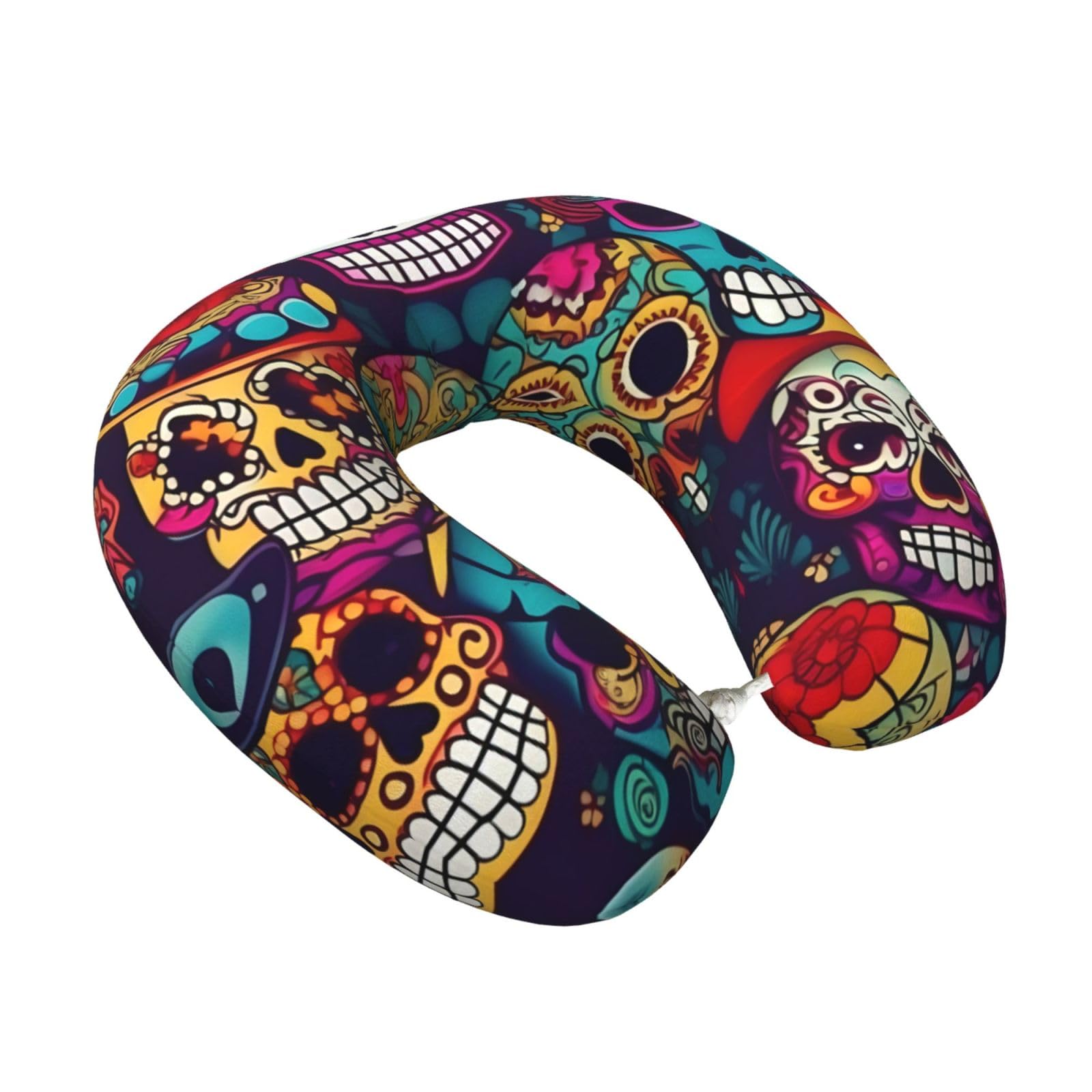 Yyoretp Sugar Skulls Print Travel Pillow Pure Memory Foam Neck Pillows Portable Headrest for Airplane