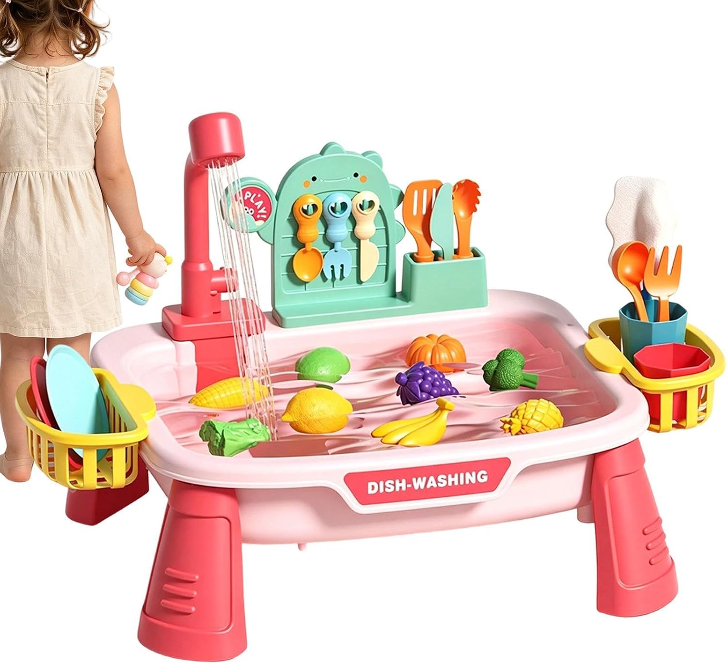 Kids Sink With Running Water Interactive Electrical Faucet Play Kitchen Interaktywne wzornictwo 21 26 x 11 41 x 20 86 cm do kuchni łazienki patio podwórka ogrodu przedszkola