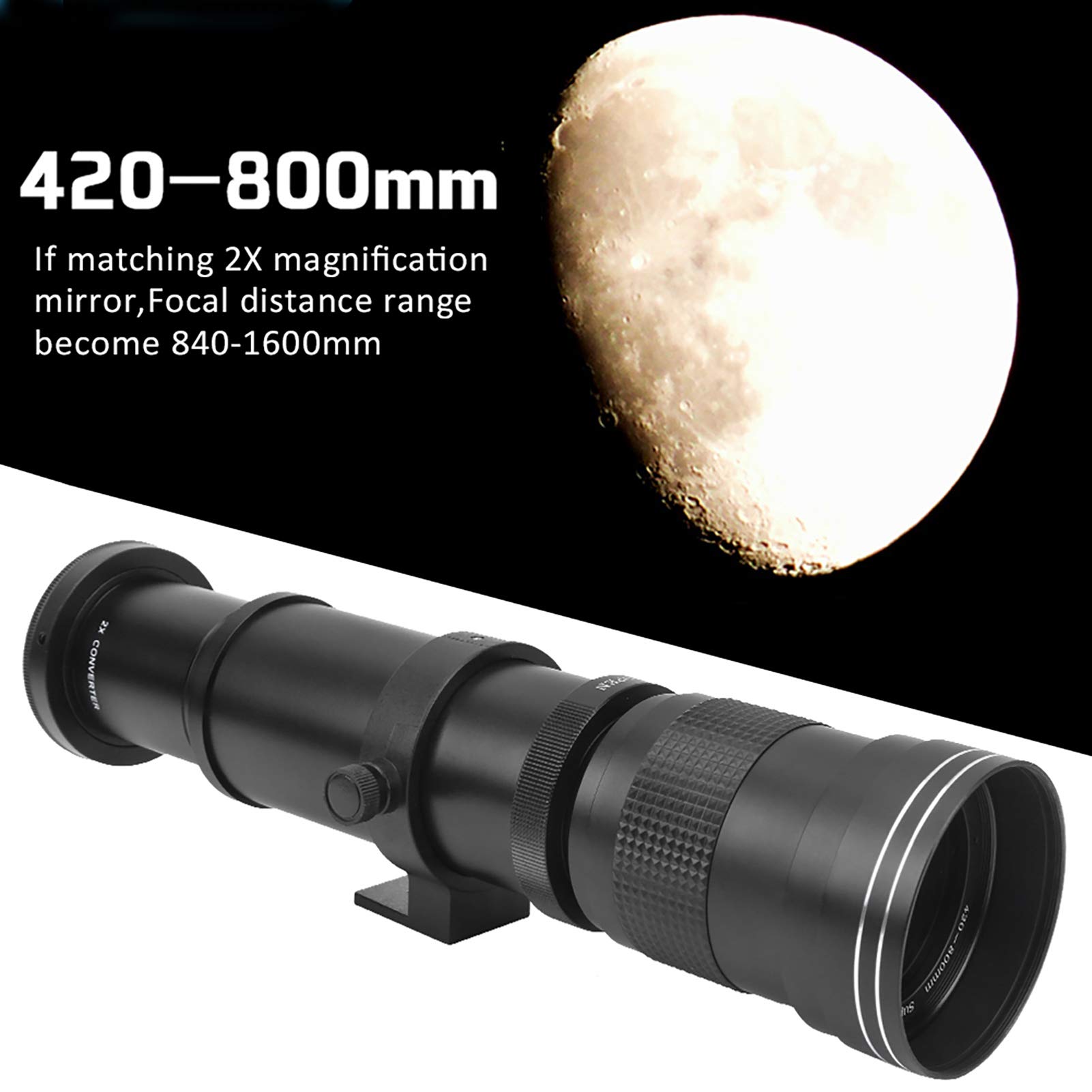 Fotocamere digitali e accessori 420800mm F8.316 zoom manuale zoom teleobiettivo telescopio per EFS Mount Camera Noir 36 * 11 * 11 CM obiettivo e accessori (nero)