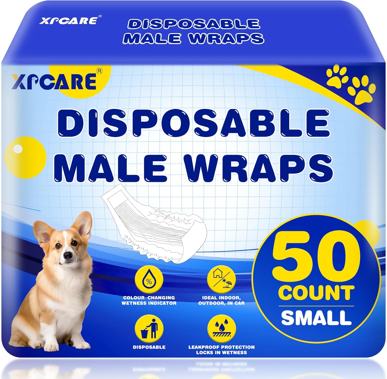 XPCARE 50 Depend Disposable Male Canine Diapers, Male Canine Wraps,Tremendous Absorbent Leak-Proof Match (Small)