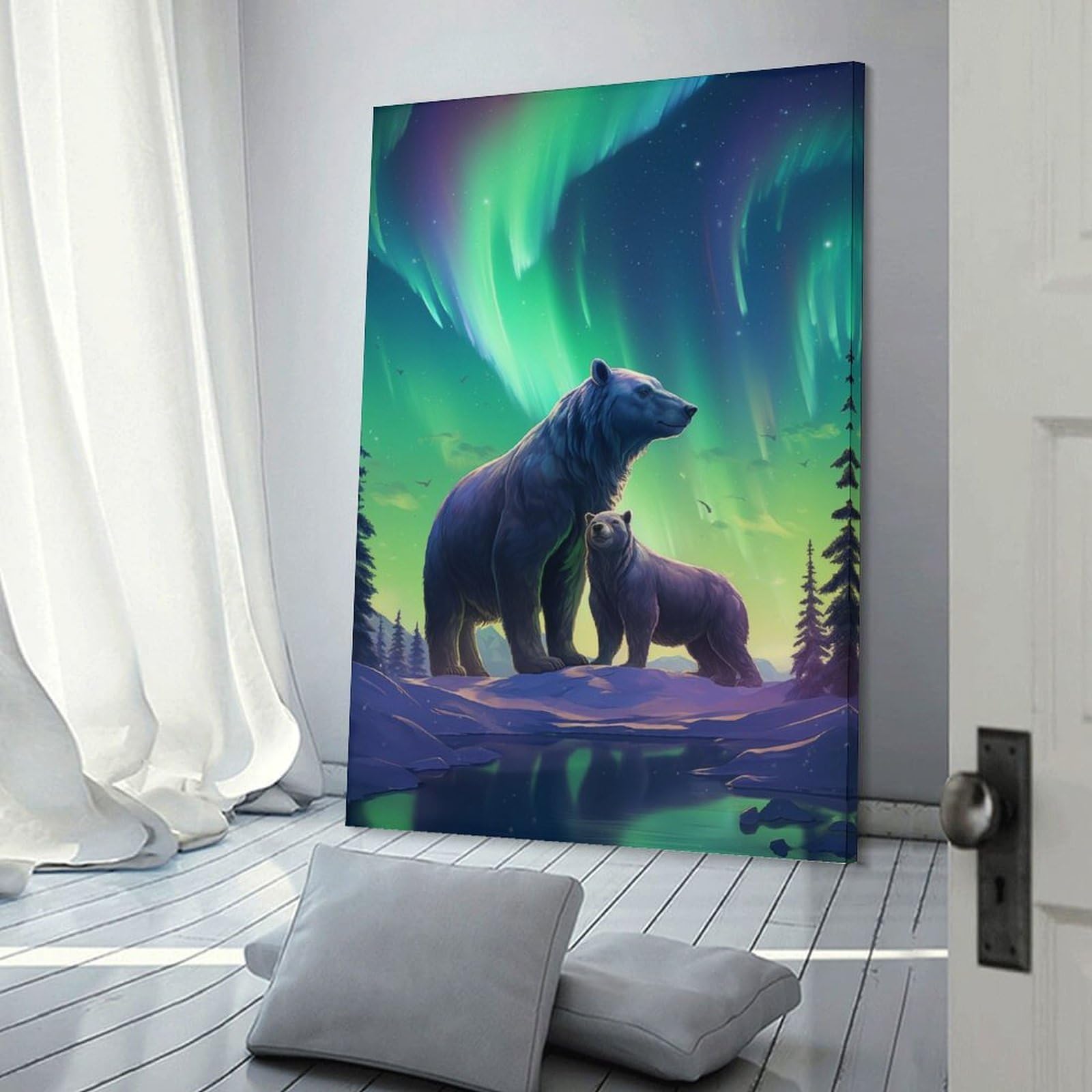 Junmoney Decorative Wall Artwork Bear And Cub Northern, 24x36inch(60x90cm), for Lounge, Bedroom Or Personal Spaces, Thoughtful Wall Decor for Art Lovers