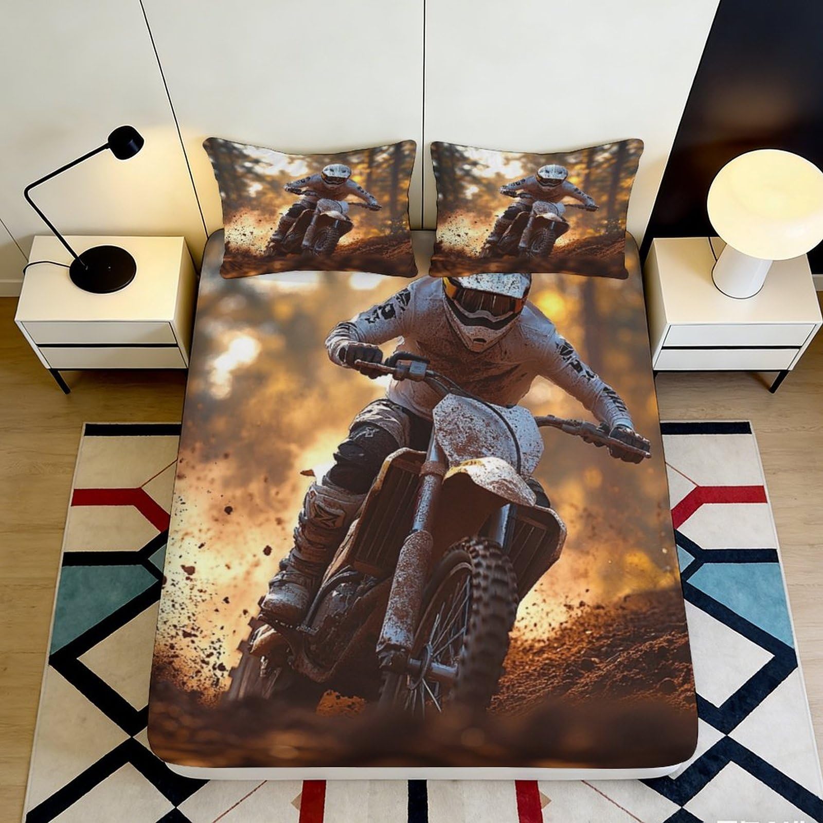 Jqzkxnhpbr Style-6 3D Printed Motocross Racing Fitted Sheet Microfiber Soft Mud Splash Motorcycle Bed Cover Bedroom Decor 90X200x25cm