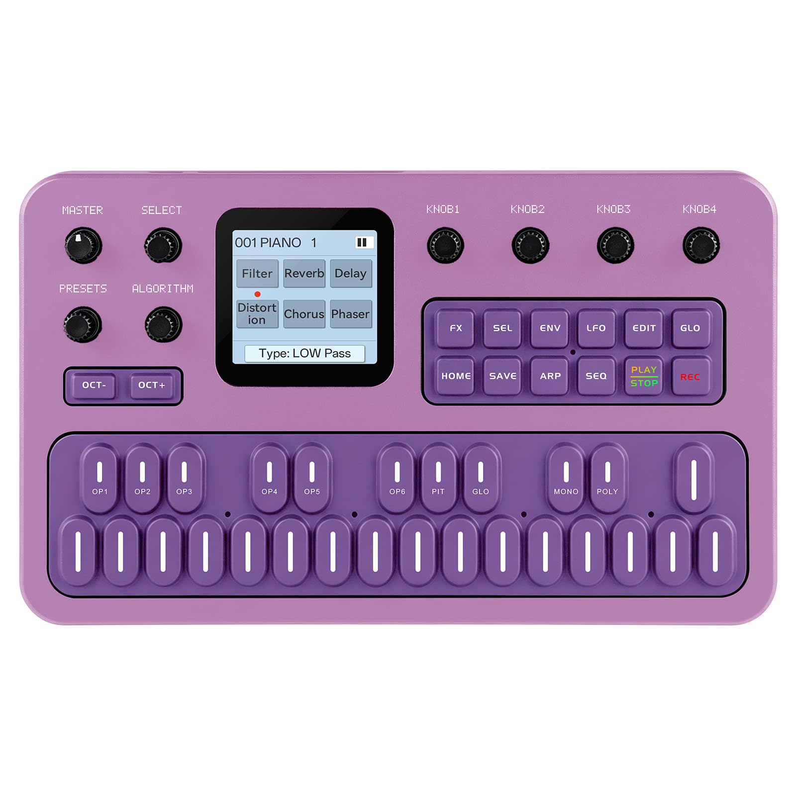 M-VAVE Wireless Portable FM Synthesizer with Built-in Speaker and Battery, 6 Operators, 32 Algorithms, 128 Preset Sounds, Display Screen, 6 Built-in Effects, Arpeggiator, 16-Step Sequencer (Purple)