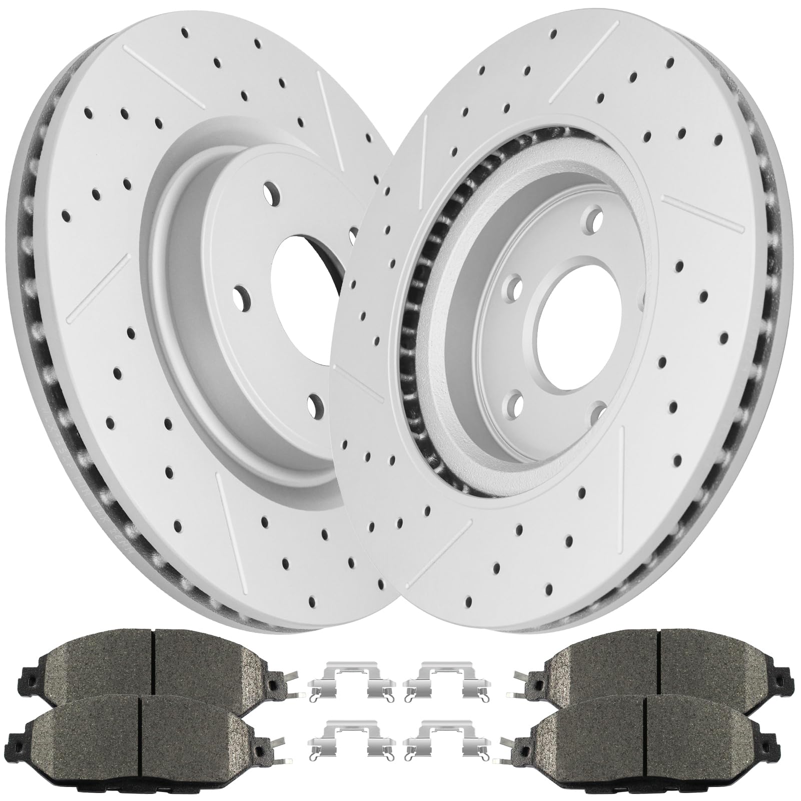 Ceramic Brake Pads and Rotors Kit Front Drilled Slotted Vented Rotors and Brakes for 2013-2020 Nissan Pathfinder 2015-2023 Murano 2014-2019 Infiniti Qx60 2013 Jx35