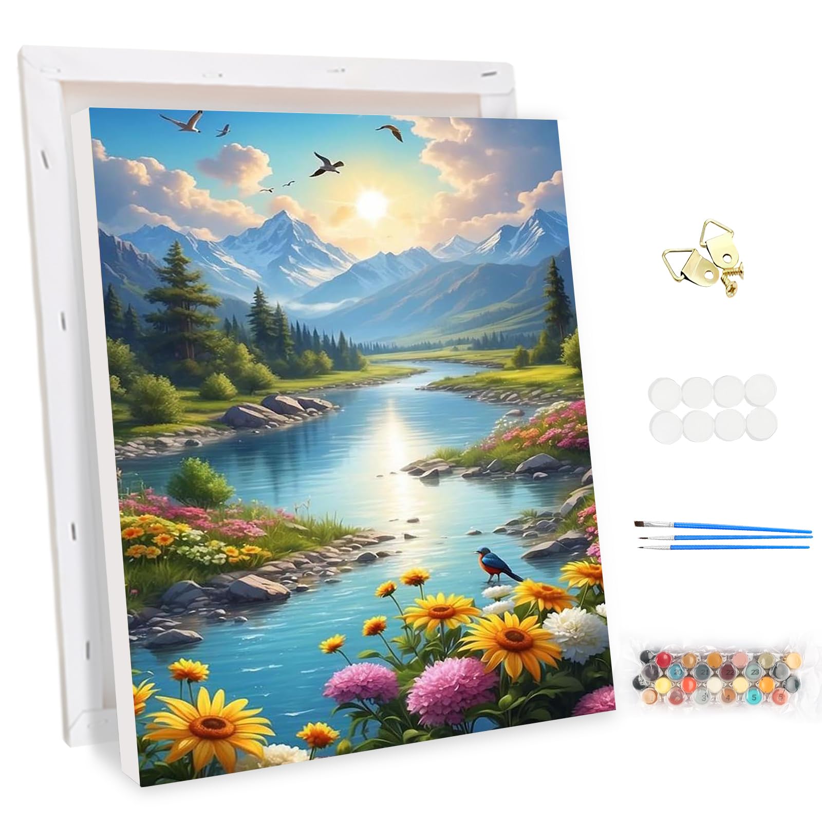 MEIYUDA Pintar por Numeros Adultos con Marco Paisaje, DIY Painting by Numbers Kits Cuadros por Numeros Naturaleza, Pintura de Bricolaje Sobre Lienzo con Pinceles Decoración para el Hogar 30x40cm